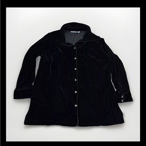 Croft & Barrow Womens Black Velvet Button Up Shirt Sz XL Oversized